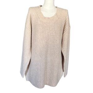 NWT Anthropologie Tan Relaxed Fit Round Neck Long Sleeve Pullover Sweater Sz L
